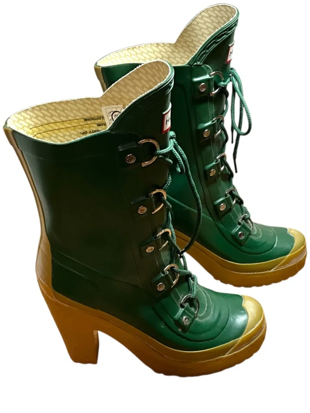 HUNTER ‘Gabby’ Heeled Platform Rain Boots Lace Up in Hunter Green US Sz 8 - Picture 5 of 12